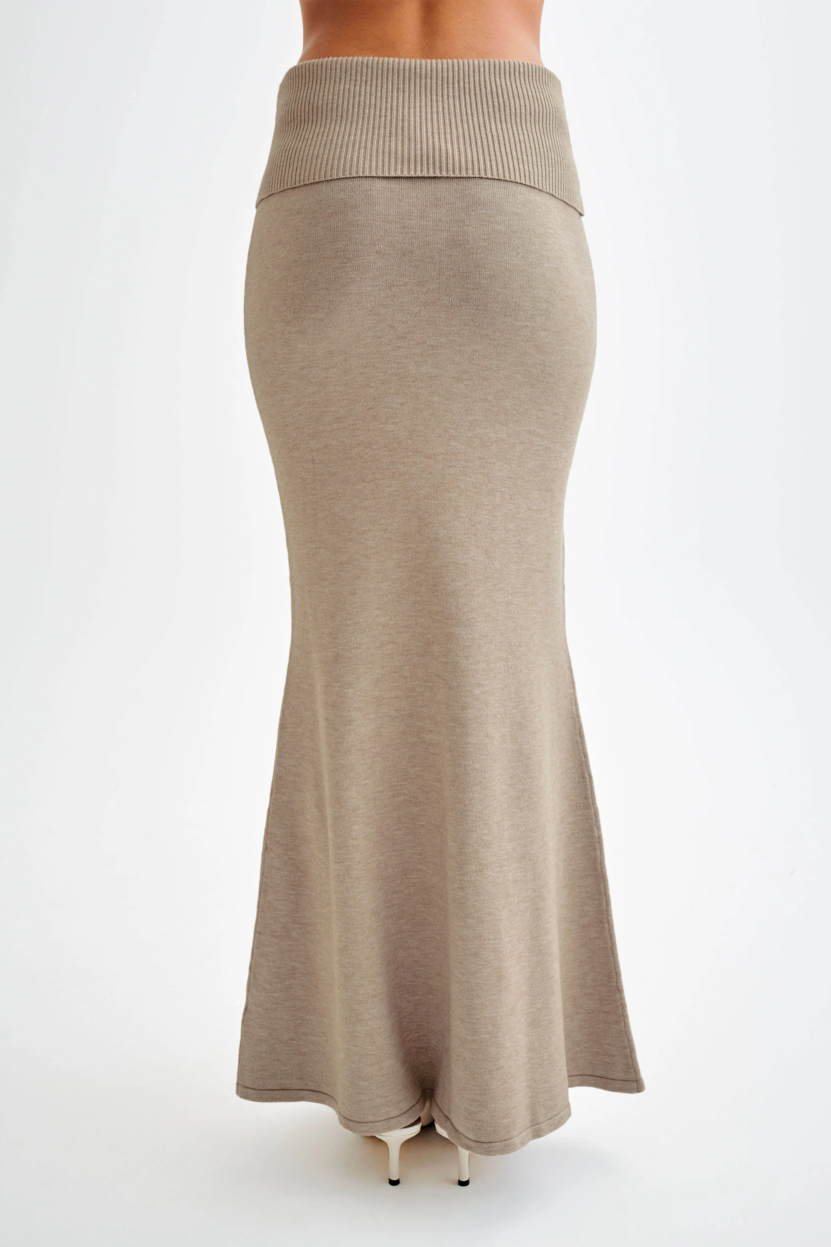 High Rise Karlie Knit Maxi Skirt With Ribbed Waist - Taupe Marle