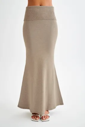 City Ready Karlie Knit Maxi Skirt With Ribbed Waist - Taupe Marle