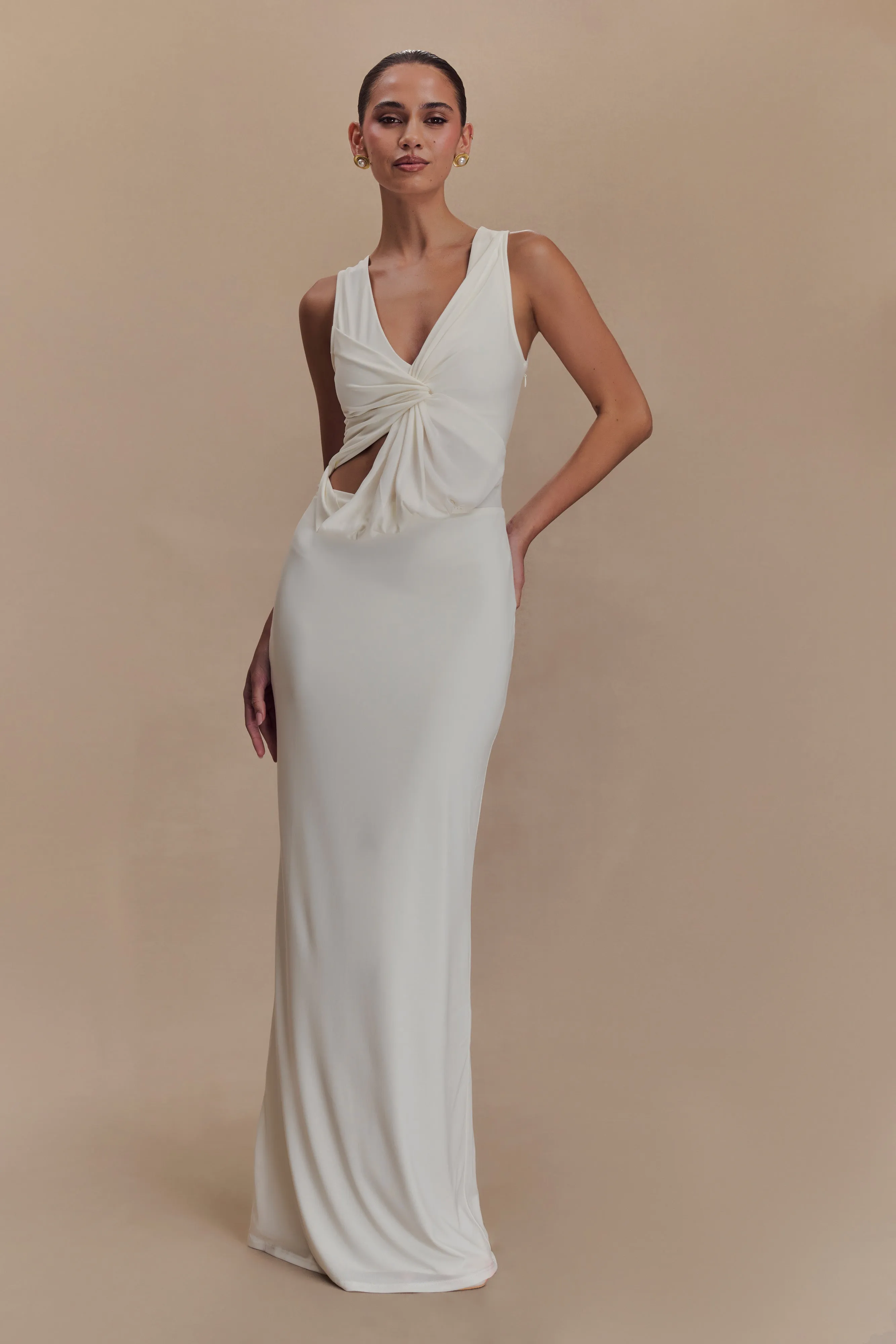 Kassidy Peached Jersey Maxi Dress - Ivory Chic Balance Smile Soft