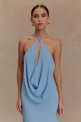 FadeResistant Adjustable Cuff System Katalina Chiffon Cowl Halter Top - Sky Blue