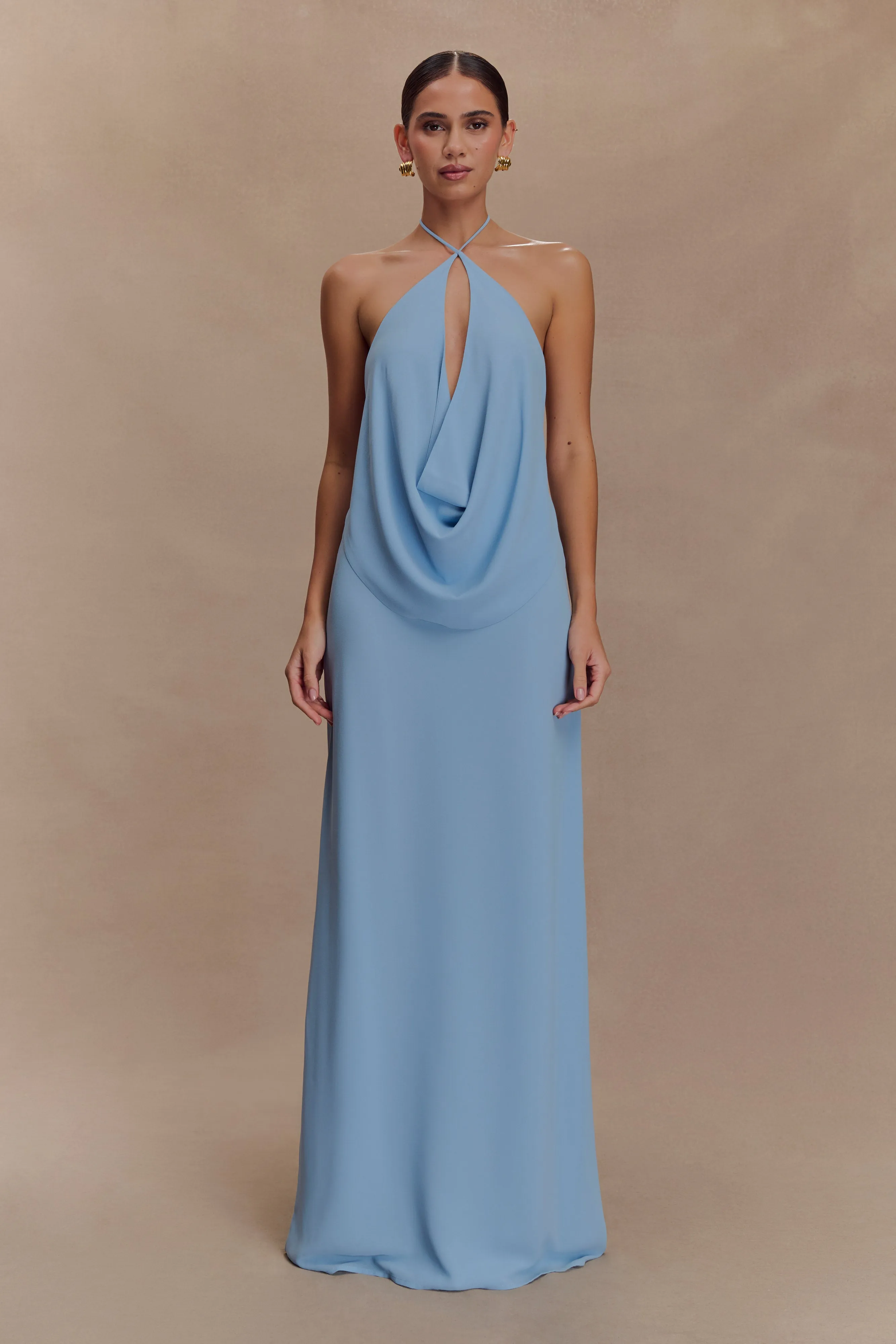 AntiPill Texture Katalina Chiffon Cowl Halter Top - Sky Blue