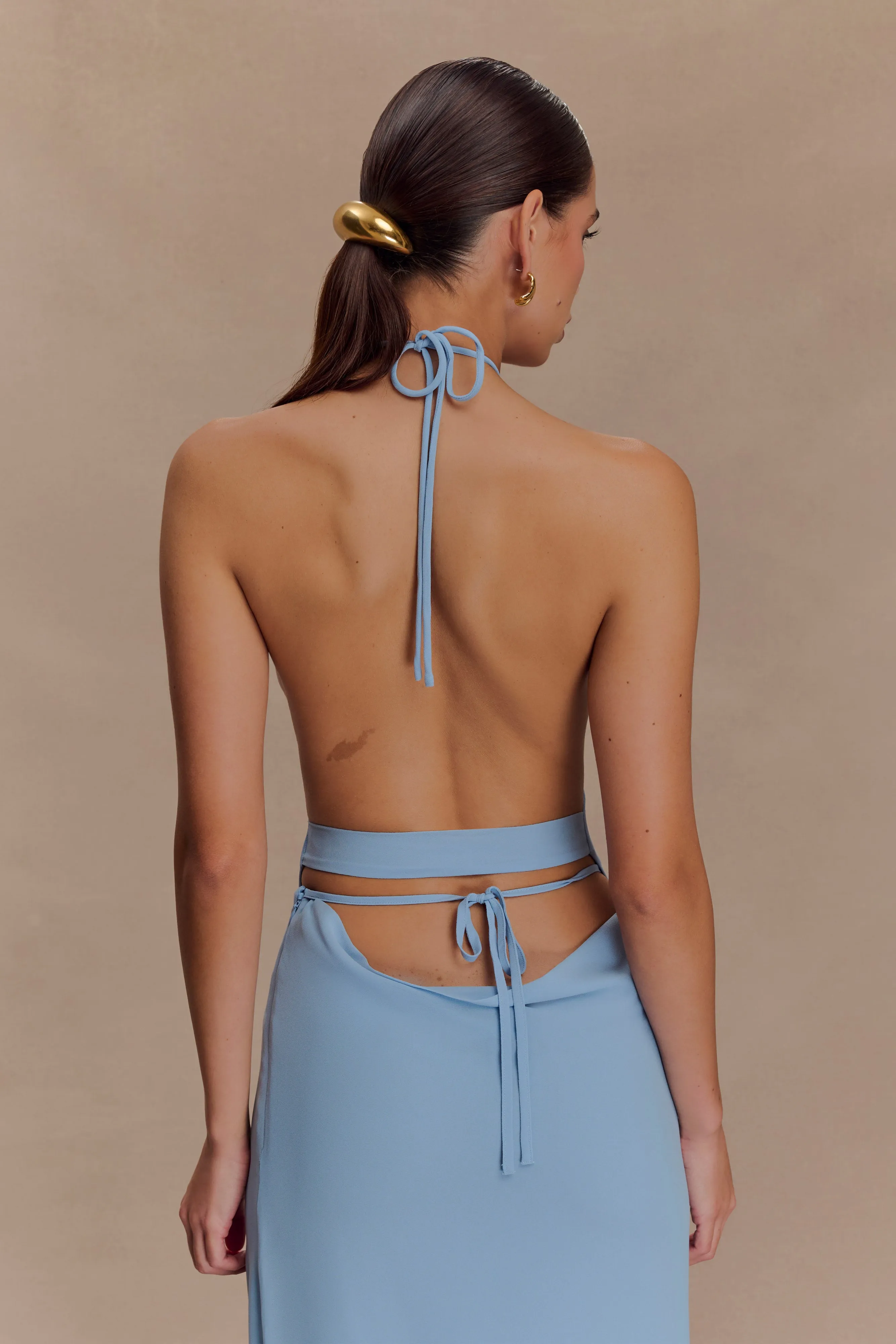 Professional Wear Katalina Chiffon Cowl Halter Top - Sky Blue