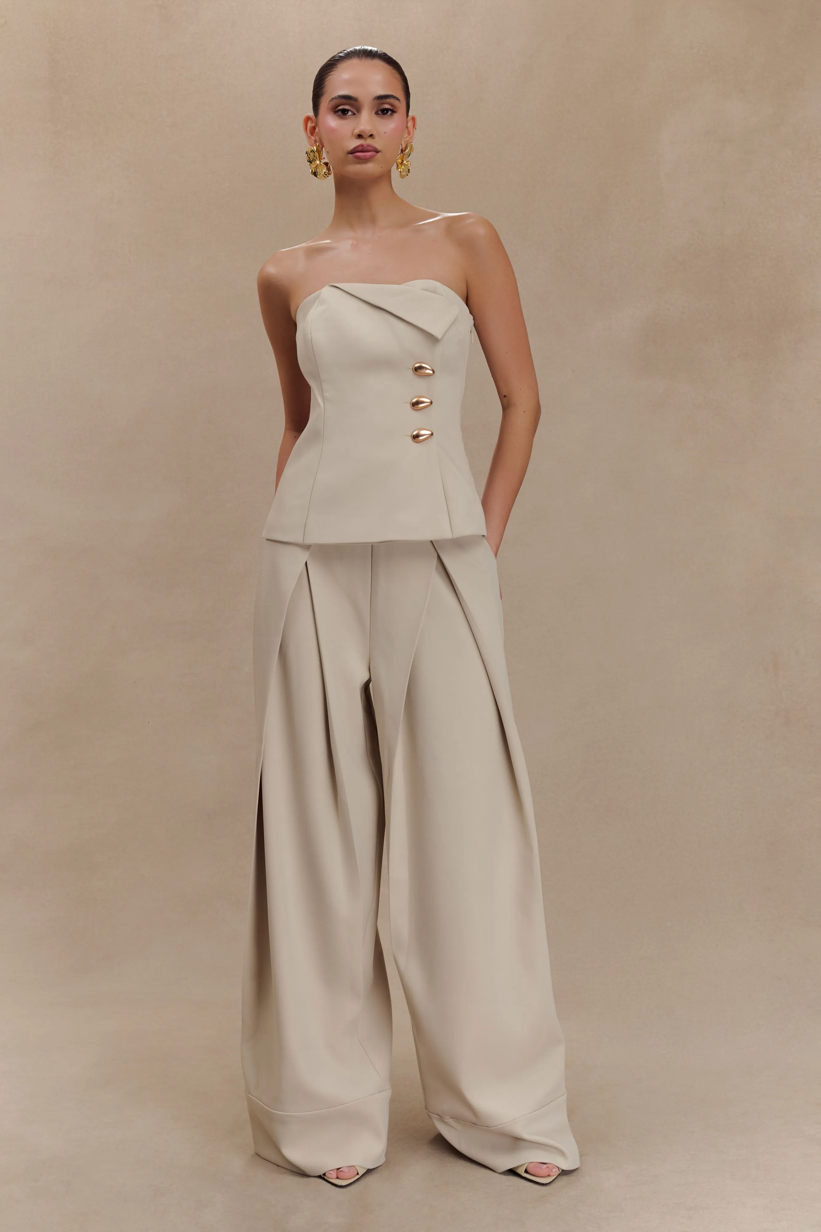 Katarina Wide Leg Suiting Pants - Sand Sporty Cut Move Freely