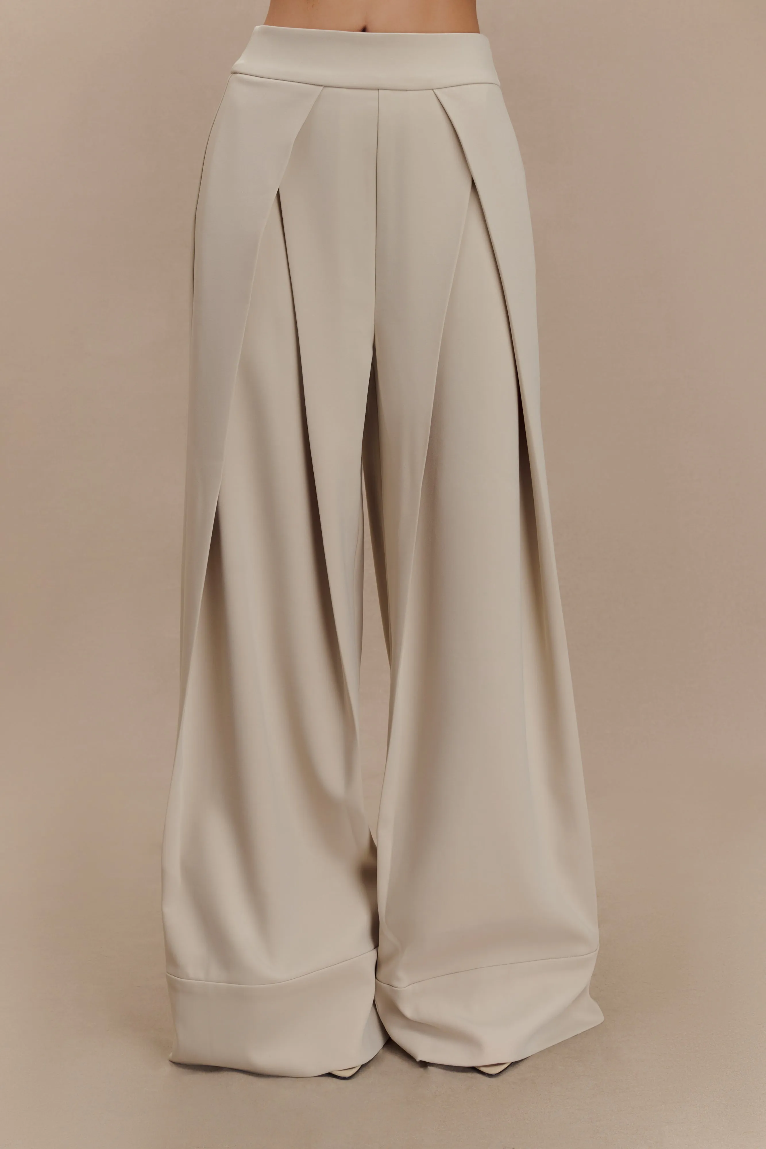 MachineWashableFabric Katarina Wide Leg Suiting Pants - Sand