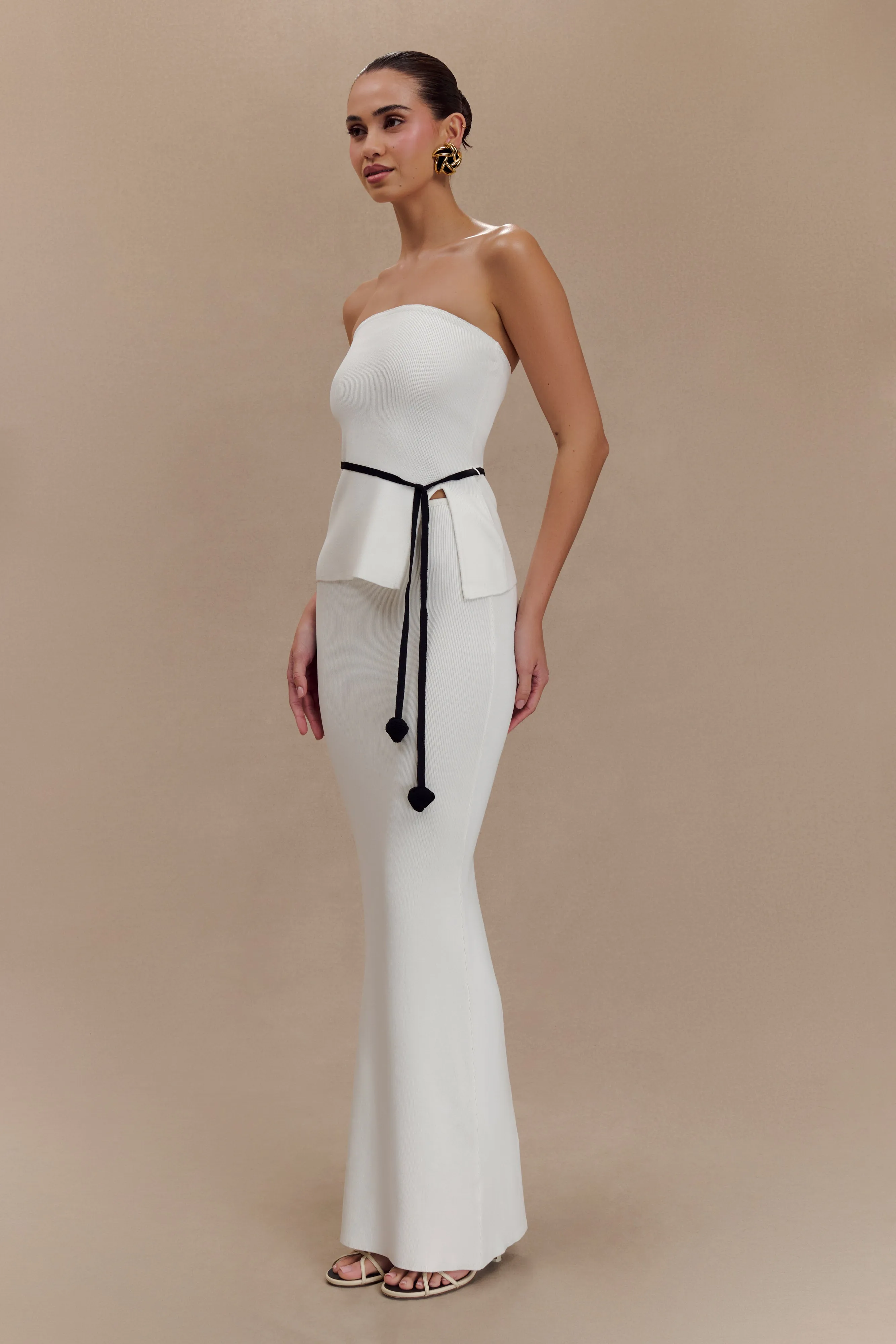 Keaton Fishtail Knit Maxi Skirt - White Comfy Shape RipstopFabric
