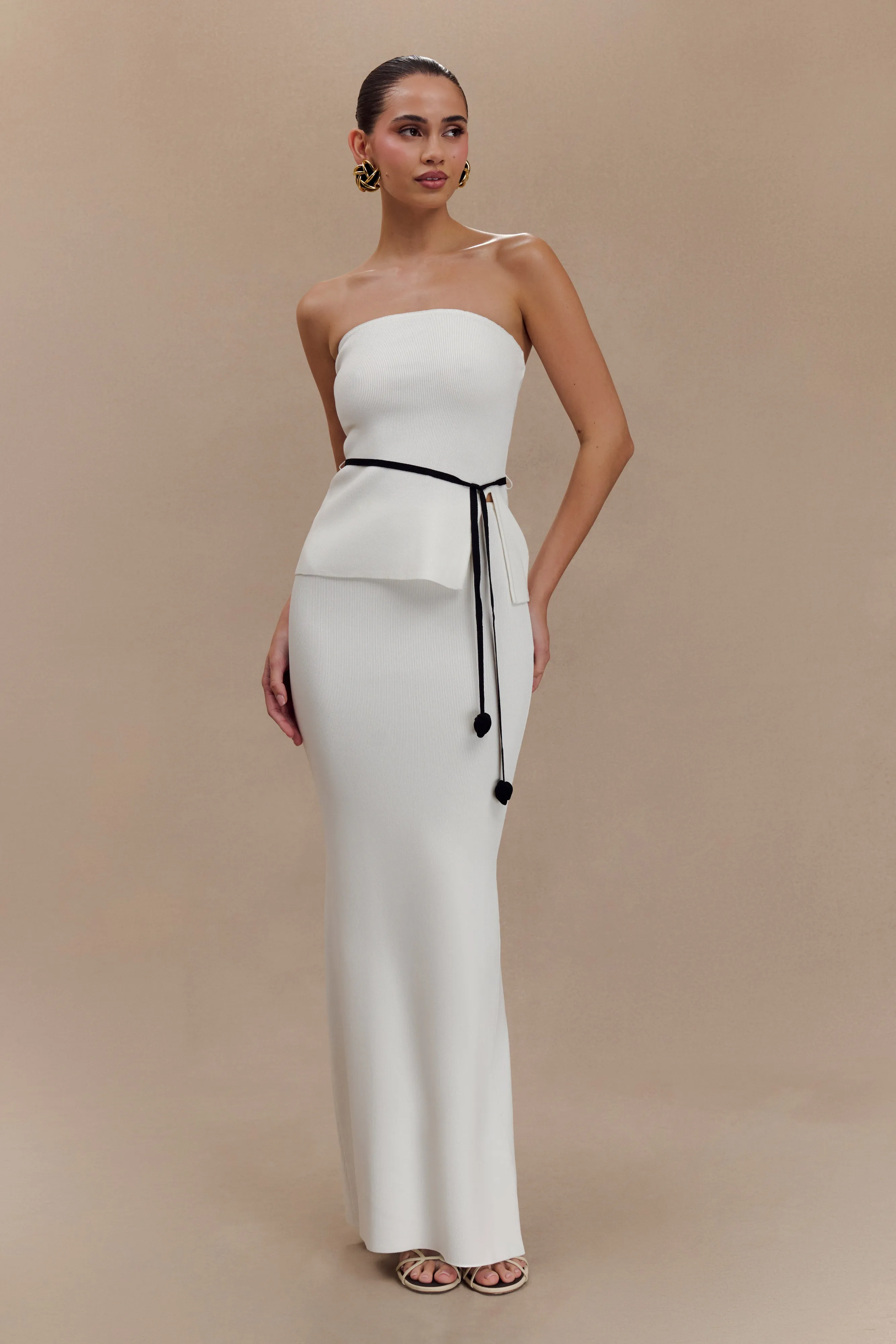 TearResistantMaterial Keaton Fishtail Knit Maxi Skirt - White