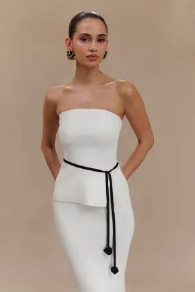 Keaton Strapless Rose Tie Knit Top - White And Black LoopwheelFabric Sporty Blouse