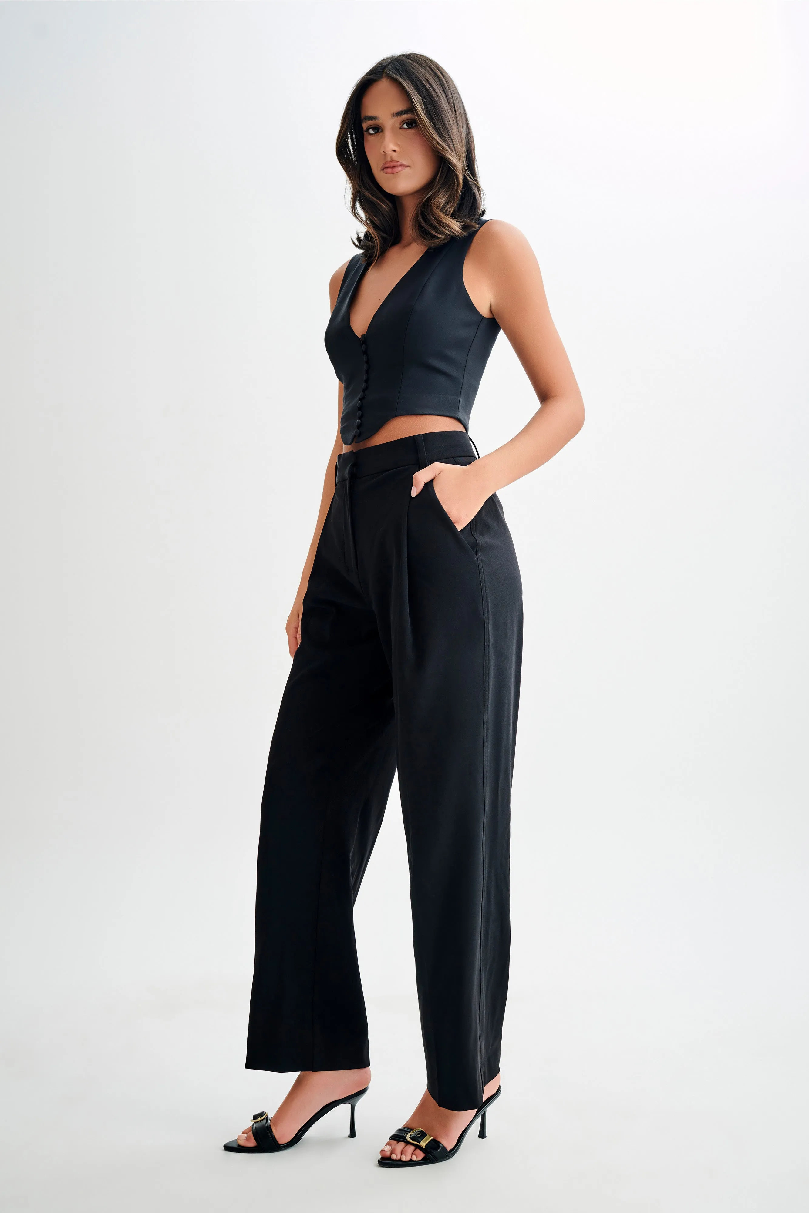 OversizedSilhouette Adjustable drawstring Keely Cotton Sleeveless Top - Black