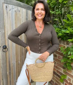 Everyday Comfort Wear Khaki Ribbed Button Cardigan