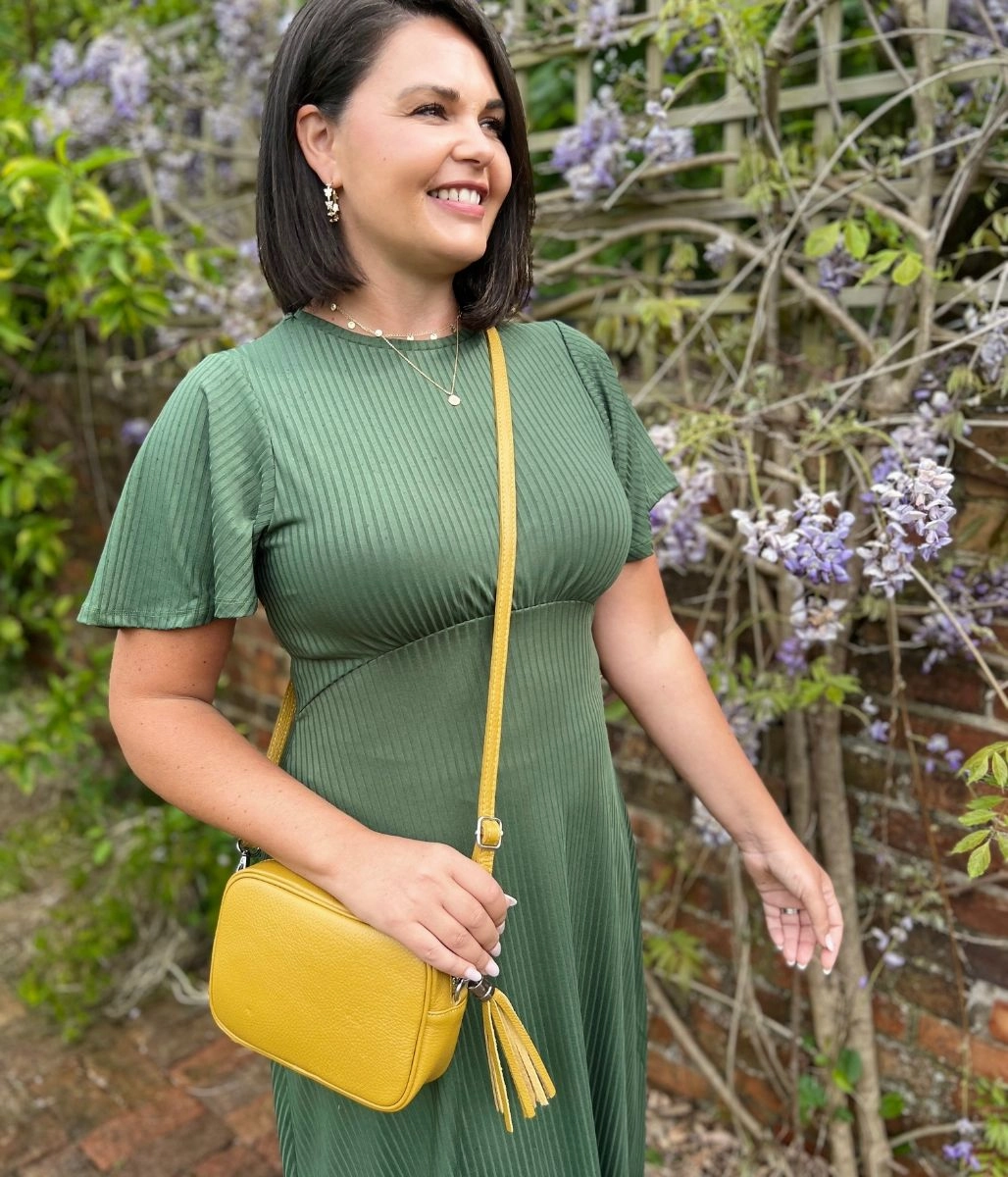 Khaki Ribbed Midi Dress Refined Presence