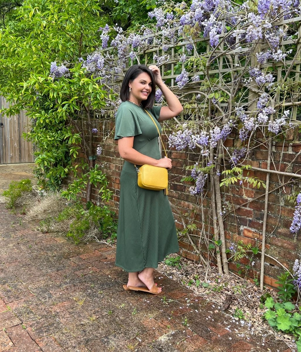 Khaki Ribbed Midi Dress Elegant Flow
