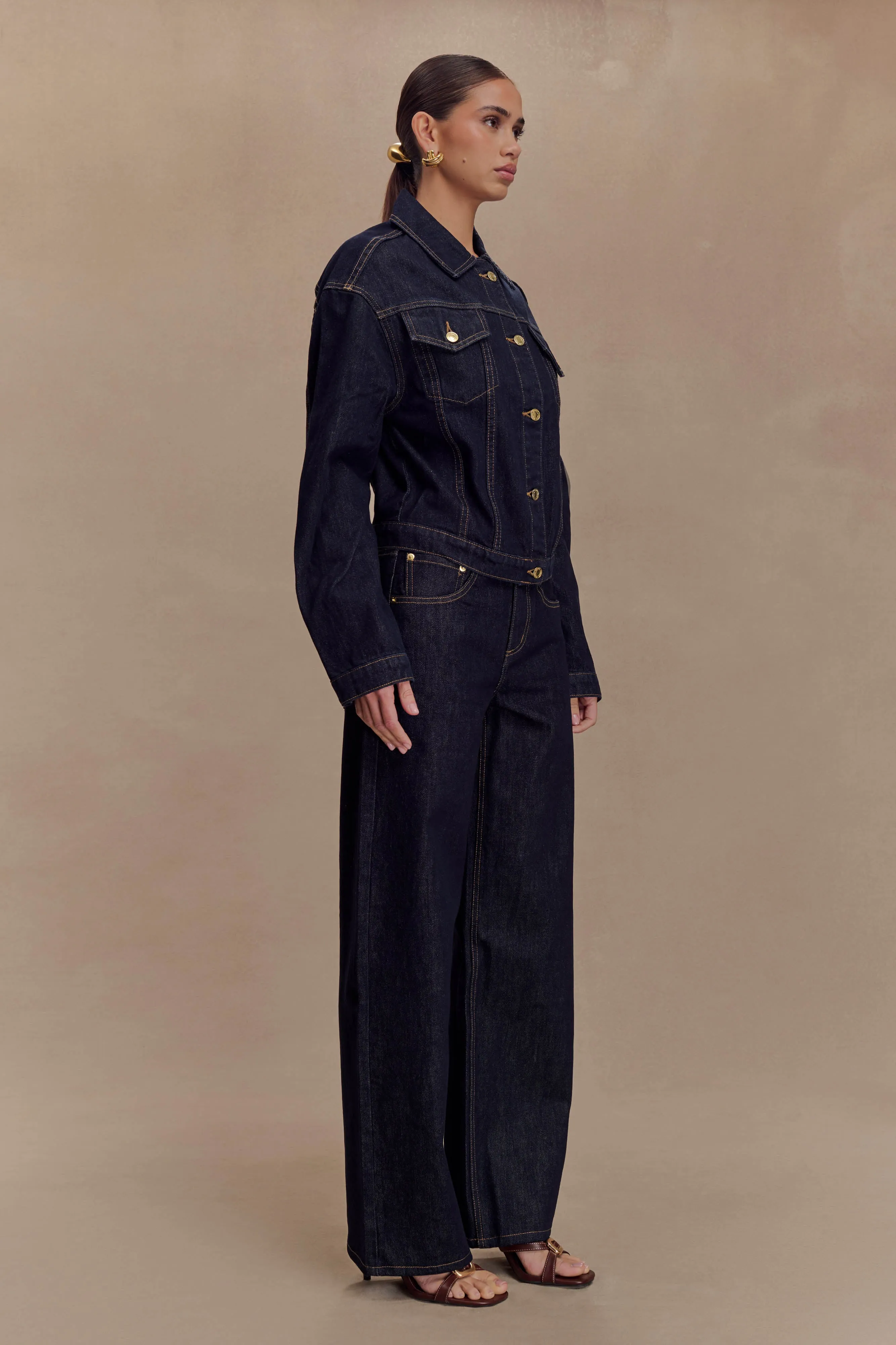 Soft Texture QuickRelease Buckles Kirra Cinched Denim Jacket - Washed Indigo Blue