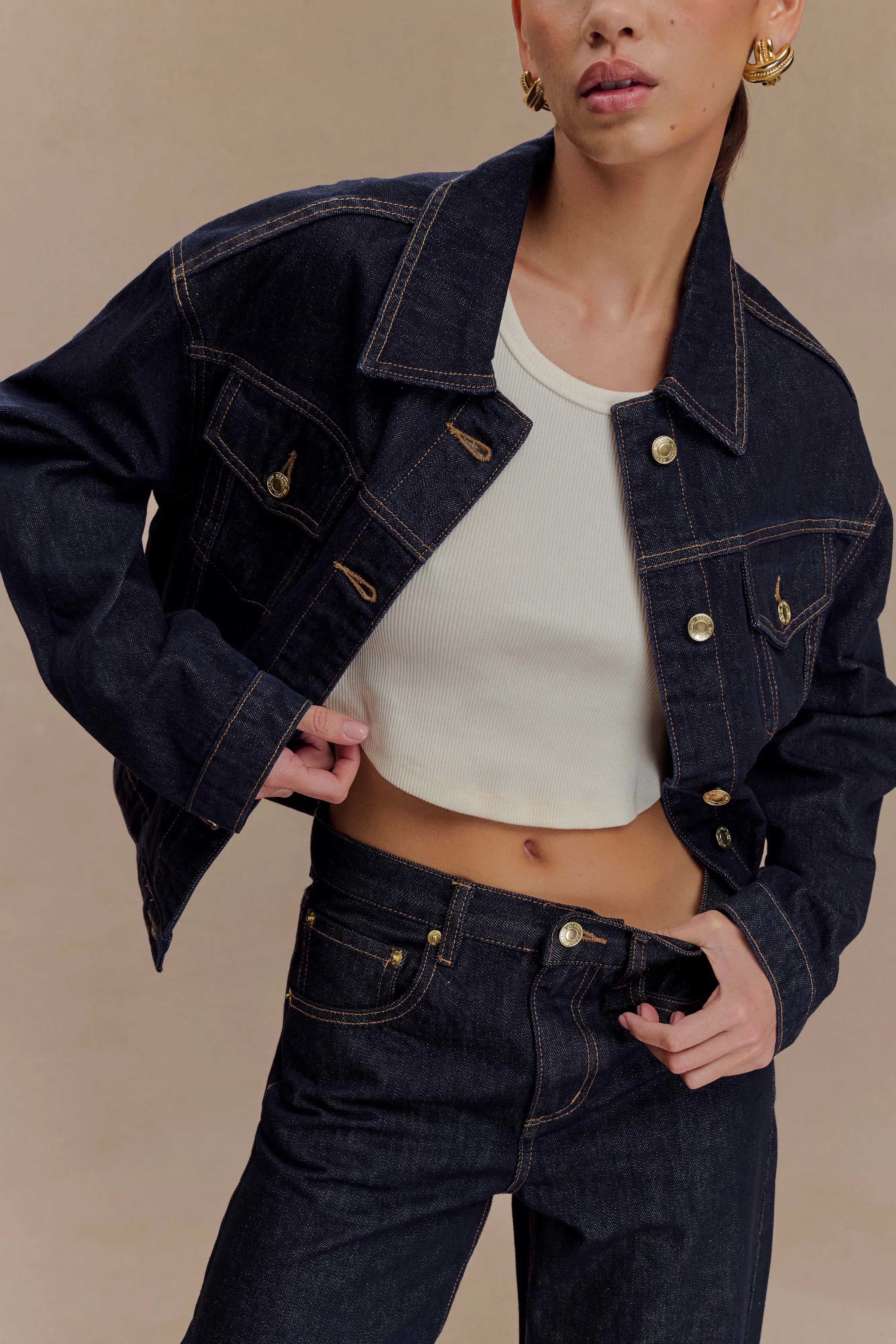 Kirra Cinched Denim Jacket - Washed Indigo Blue Detachable Layers HypoallergenicMaterial