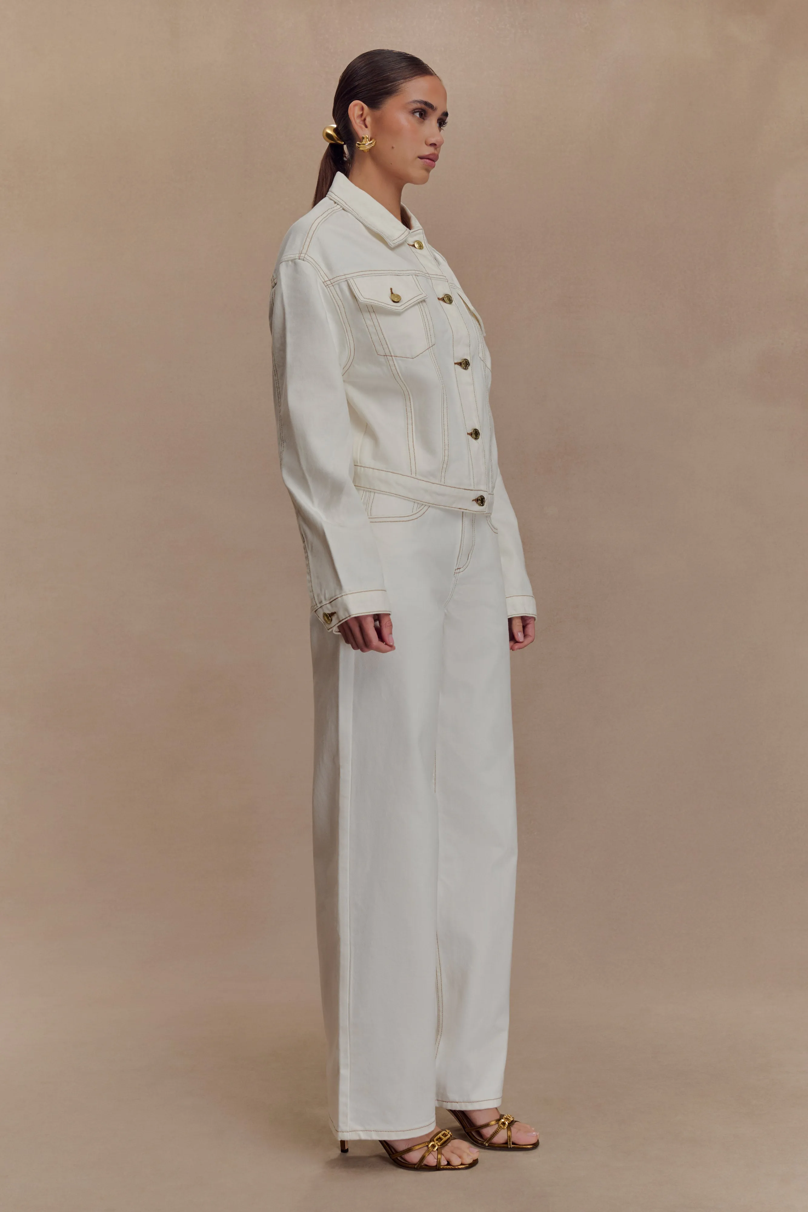 Recycled Material Blend Snag Proof Surface Kirra Cinched Denim Jacket - White