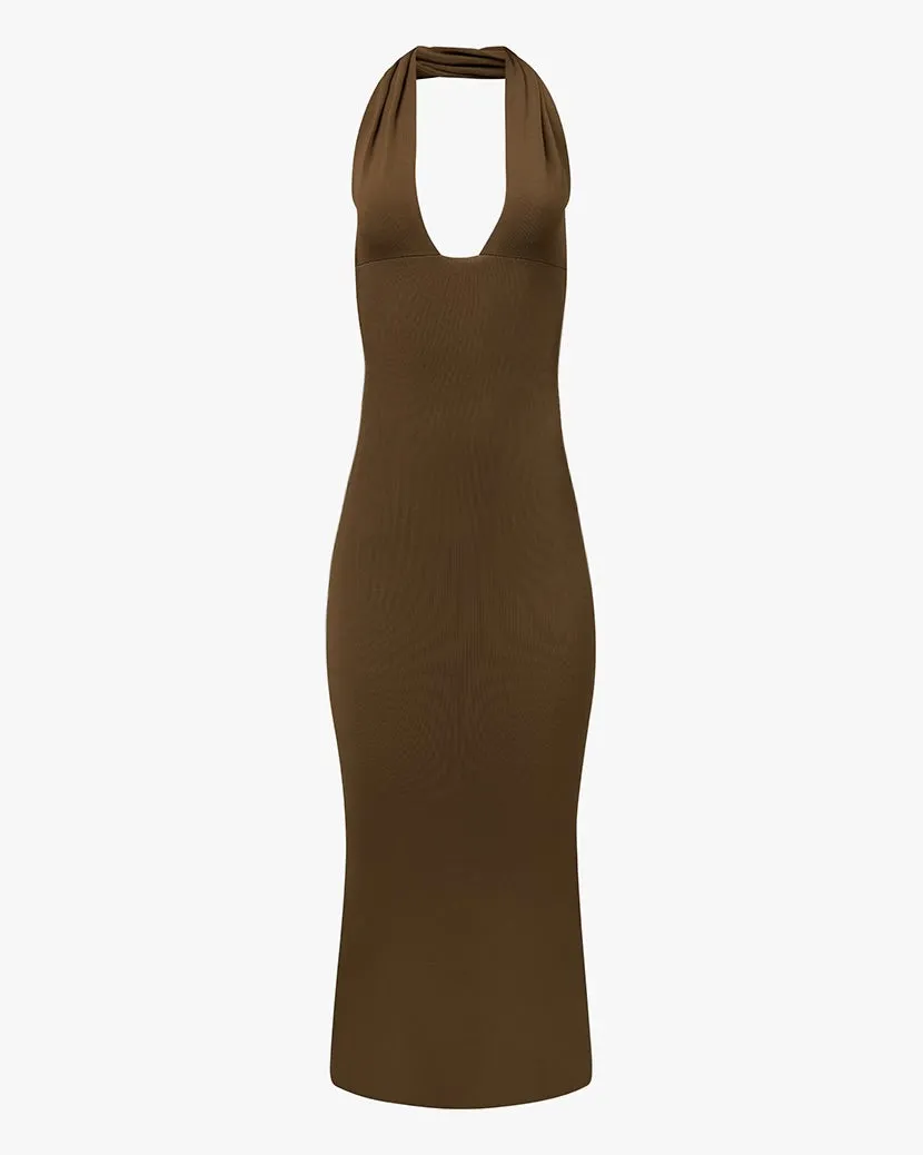 Knit Halter Maxi Dress Elastic Fit