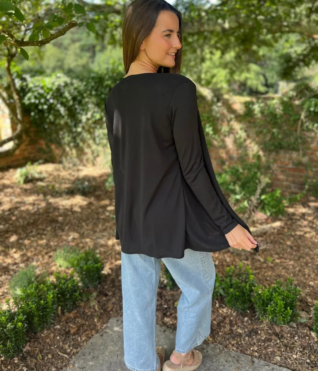 Black Waterfall Open Lightweight Cardigan OdorResistant Fabric