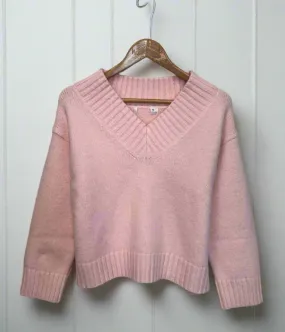 Pink V Neck Knitted Jumper Cozy Style Wear