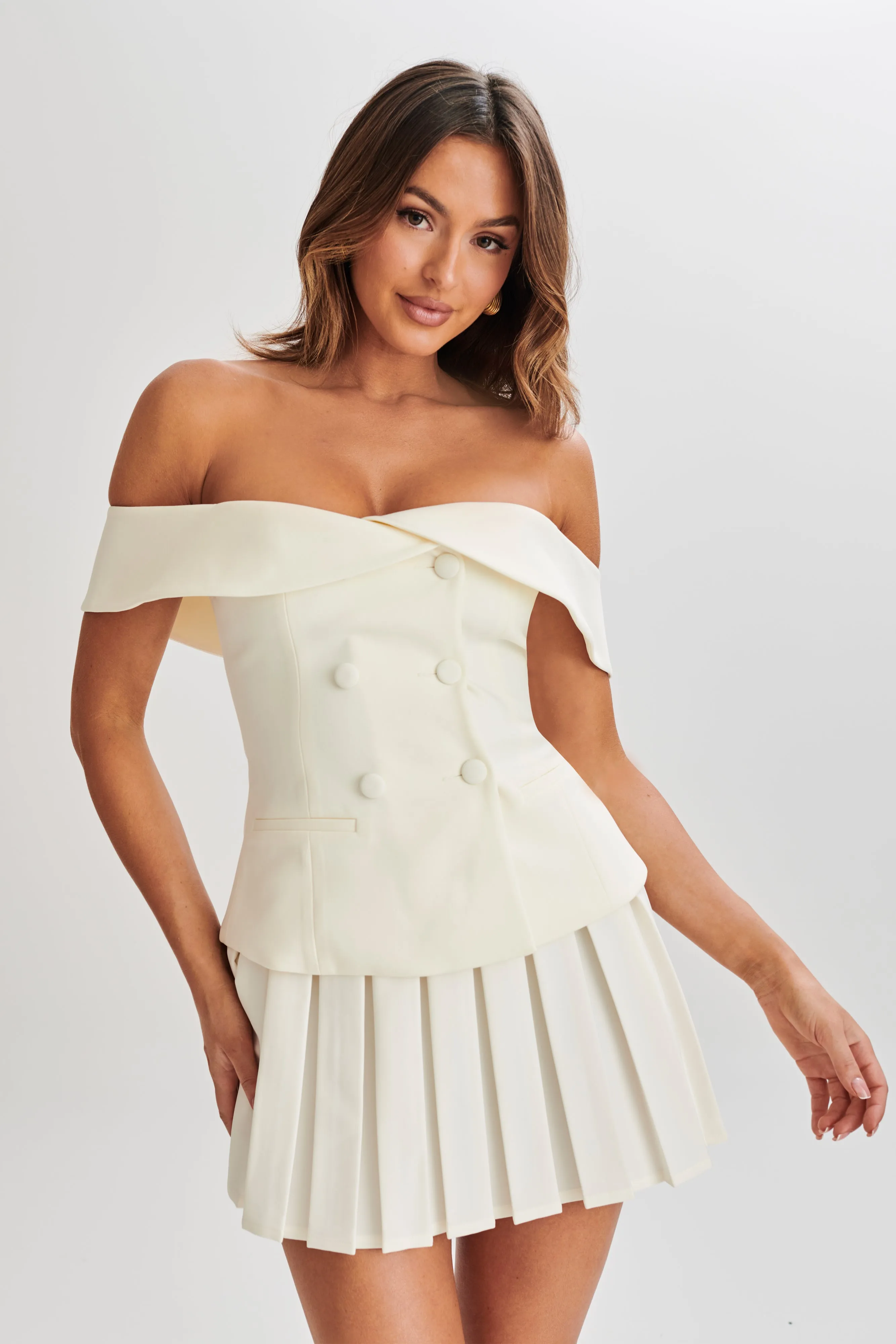 Krista Strapless Suiting Top - Ivory Reversible design ButtonFront