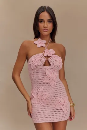 SeamlessConstruction Kyla Floral Crochet Mini Dress - Pink