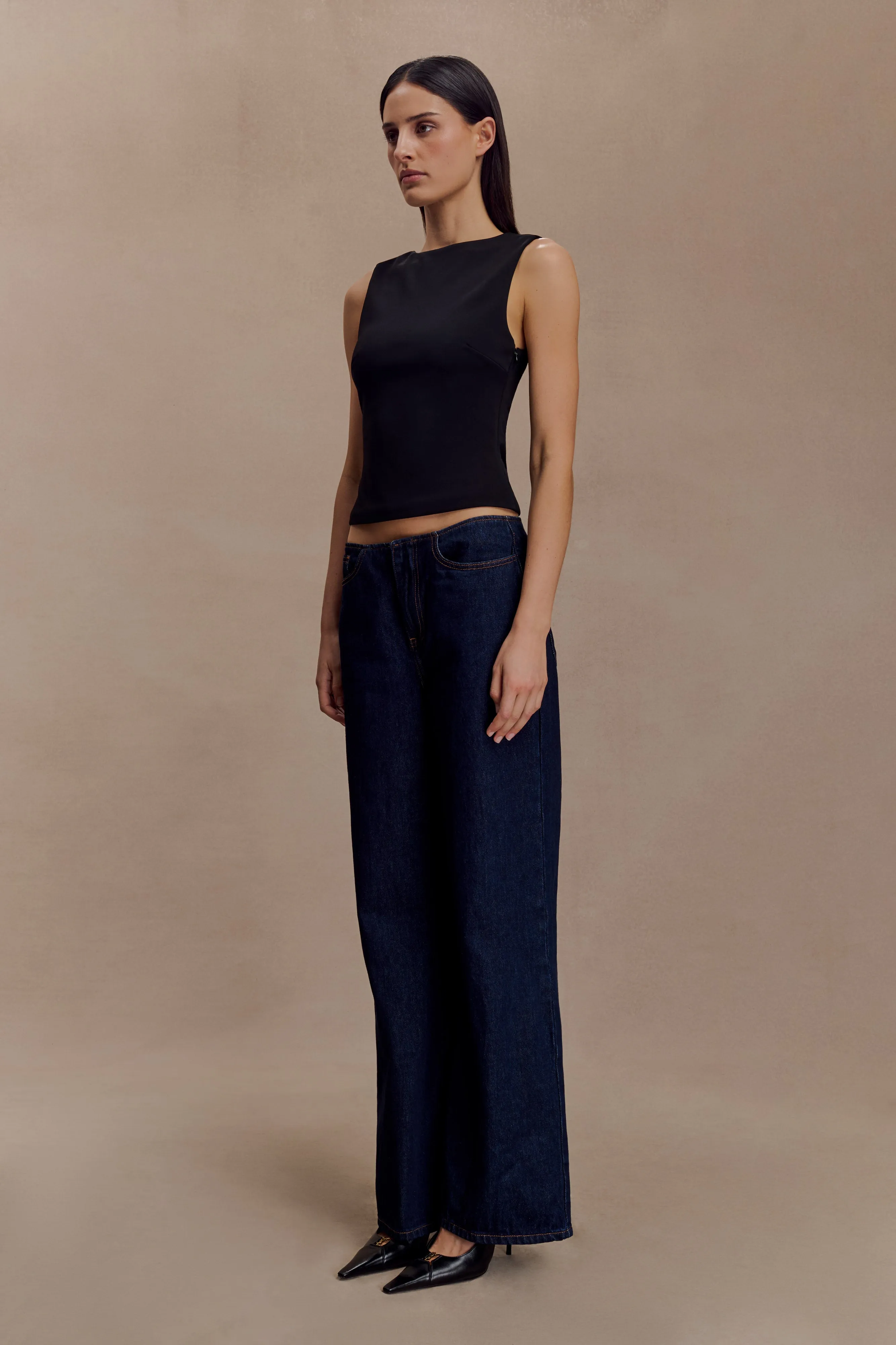 AntiSnagYarnProcessing Kyra Open Back Scuba Crepe Top - Black