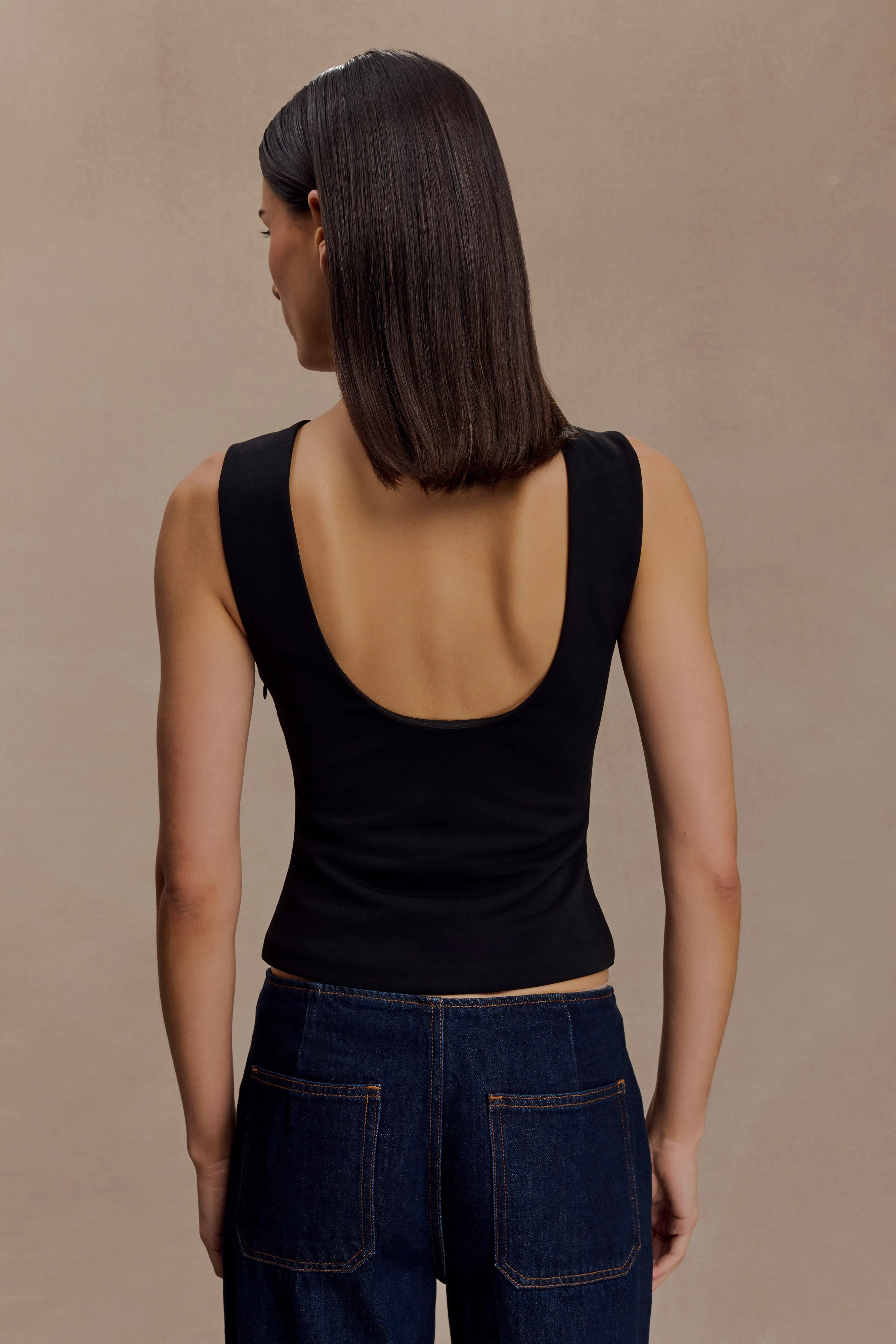 LightweightConstruction Kyra Open Back Scuba Crepe Top - Black