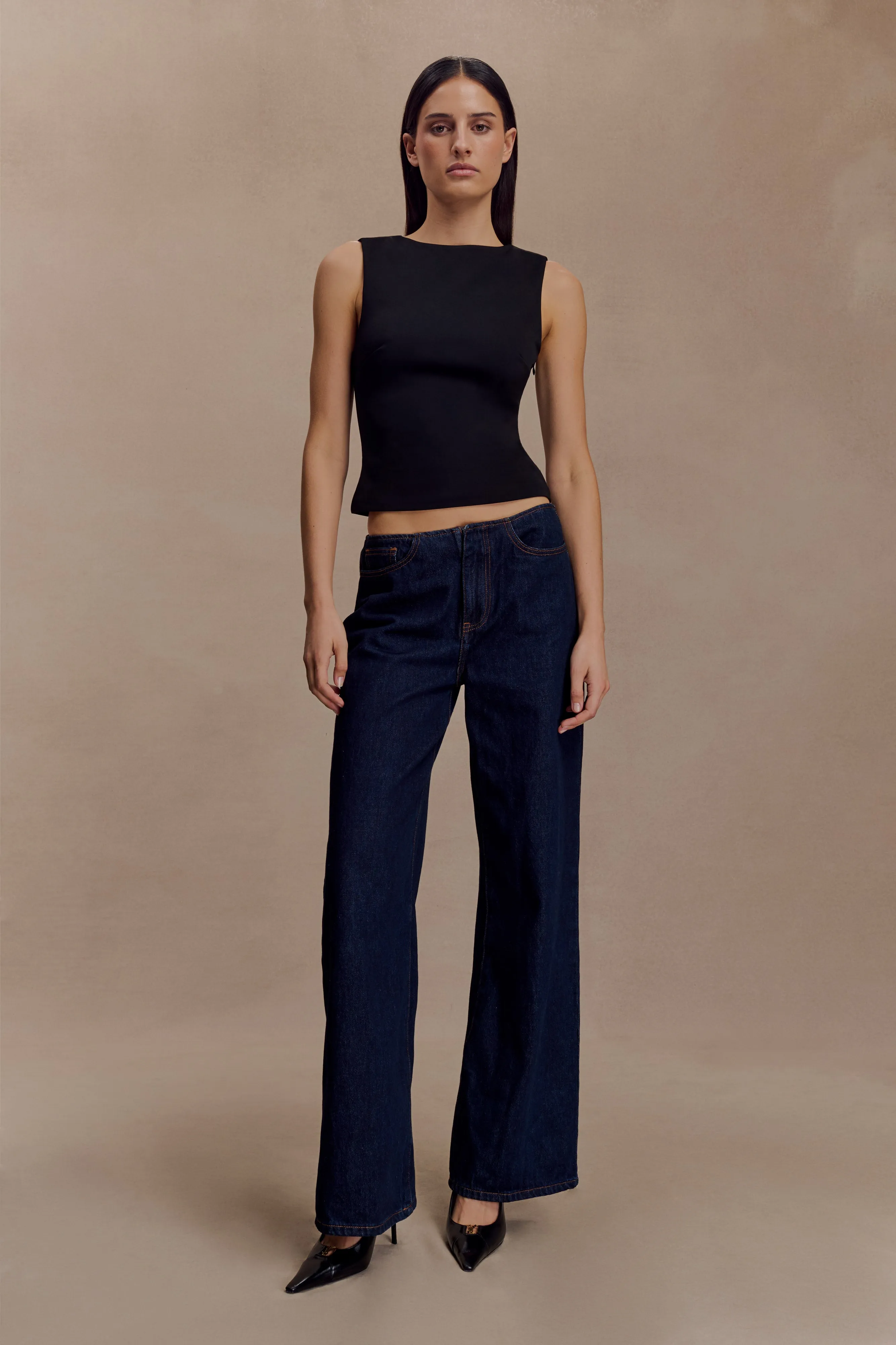 Multi Way Adjustable Fit Durable Reinforced Elbows Kyra Open Back Scuba Crepe Top - Black