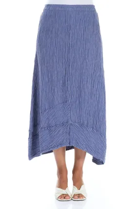 Crinkled Blue Nova Silk Skirt Side Slit
