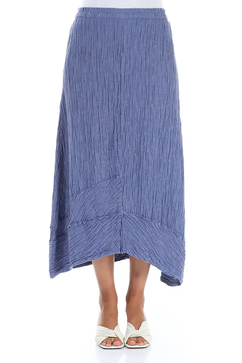 Crinkled Blue Nova Silk Skirt Side Slit