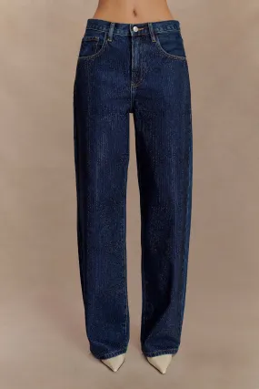 Yoga Ready GussetedCrotch Laina Mid Rise Diamante Denim Jeans - Midnight Blue