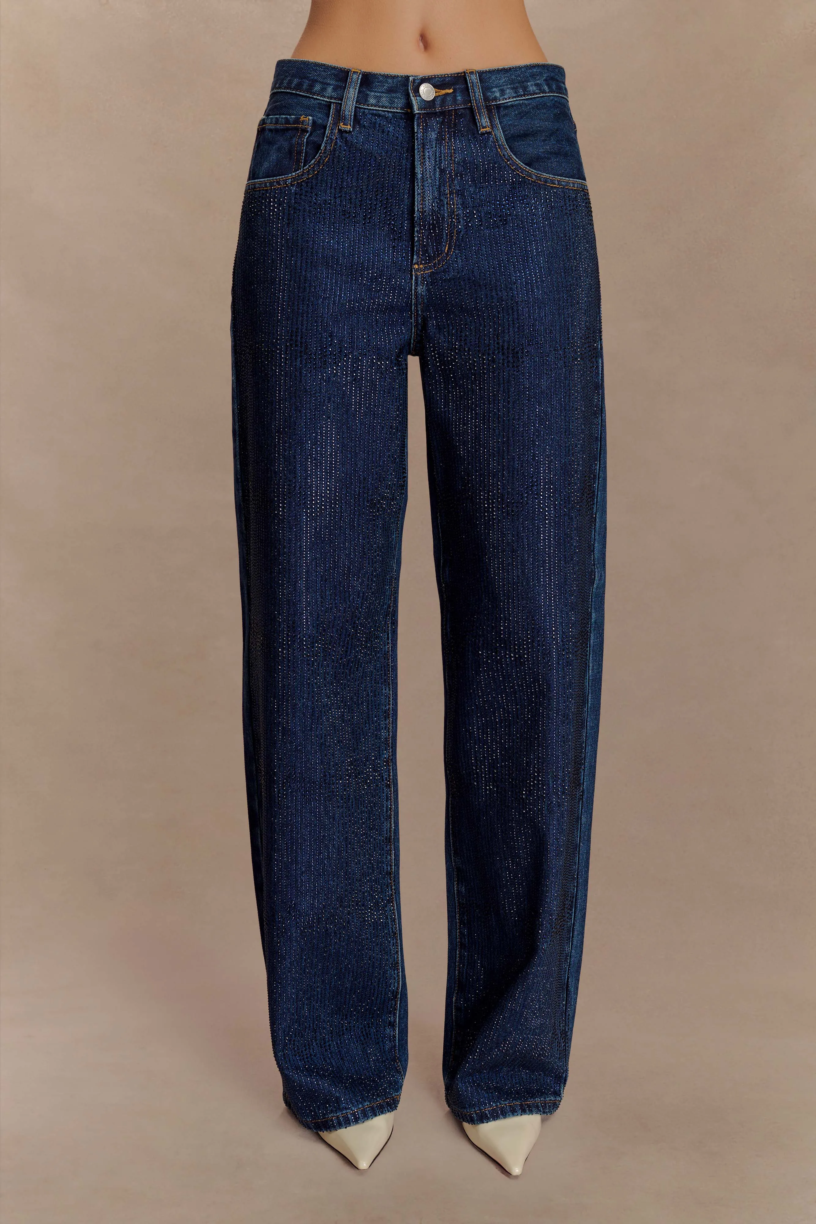 Yoga Ready GussetedCrotch Laina Mid Rise Diamante Denim Jeans - Midnight Blue