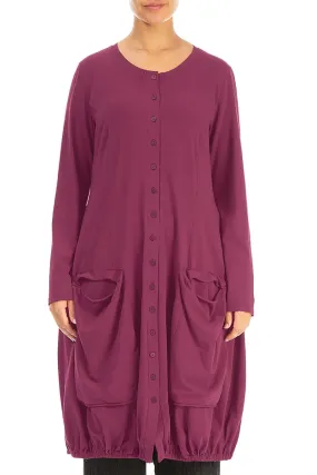 Non Bulky Design Large Pockets Claret Cotton Jacket Dress