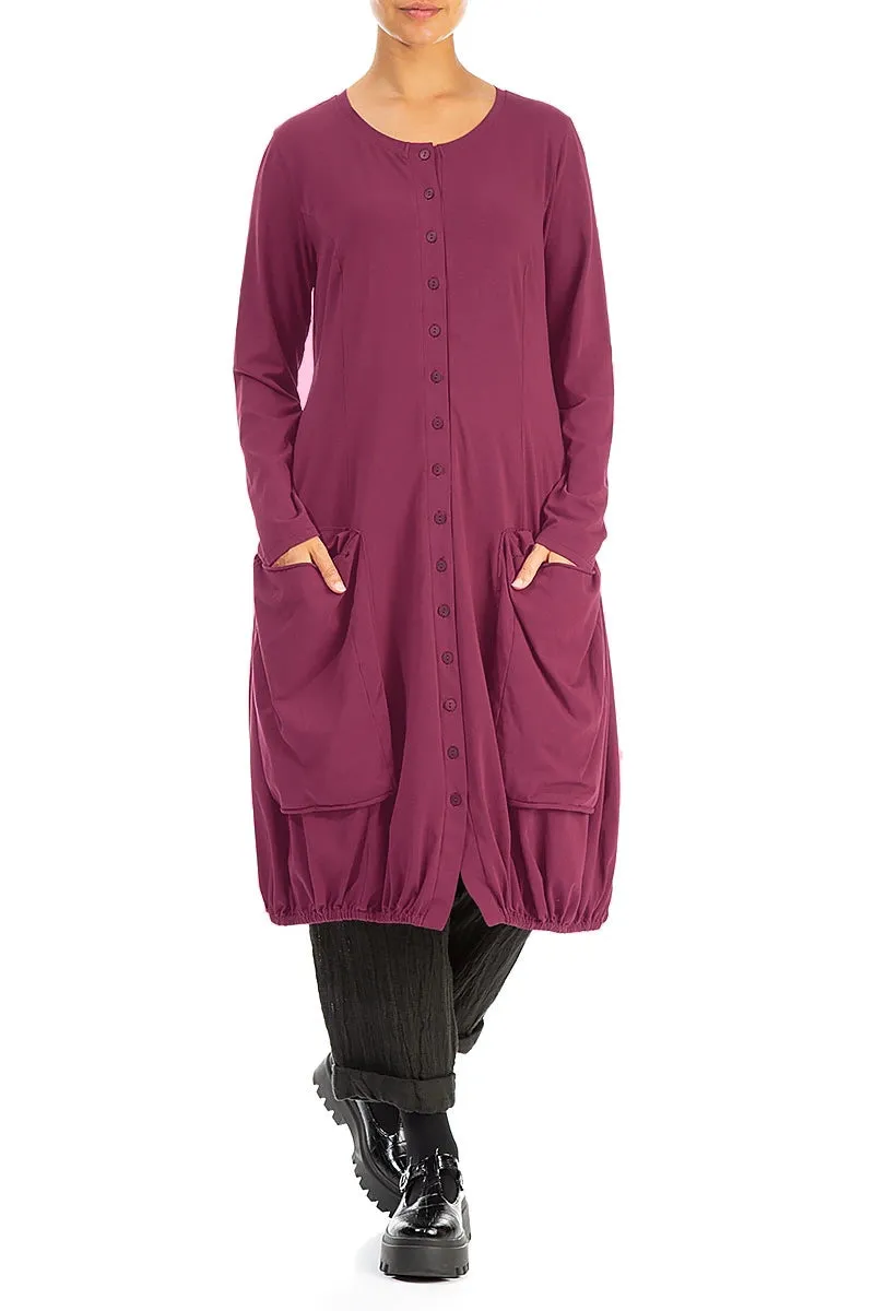 Basic Fit Casual Chill Look Large Pockets Claret Cotton Jacket Dress