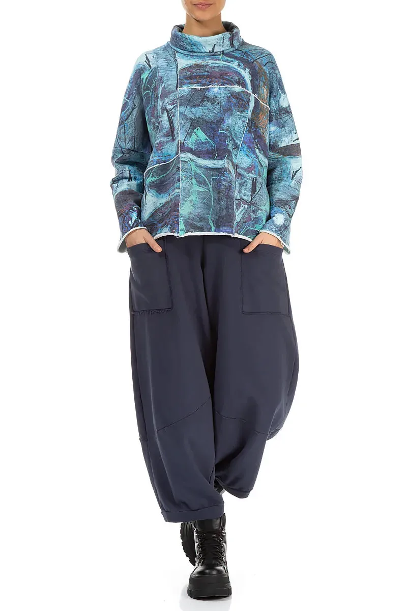 Large Pockets Slate Blue Cotton Trousers Cool Touch NonIrritatingStitching