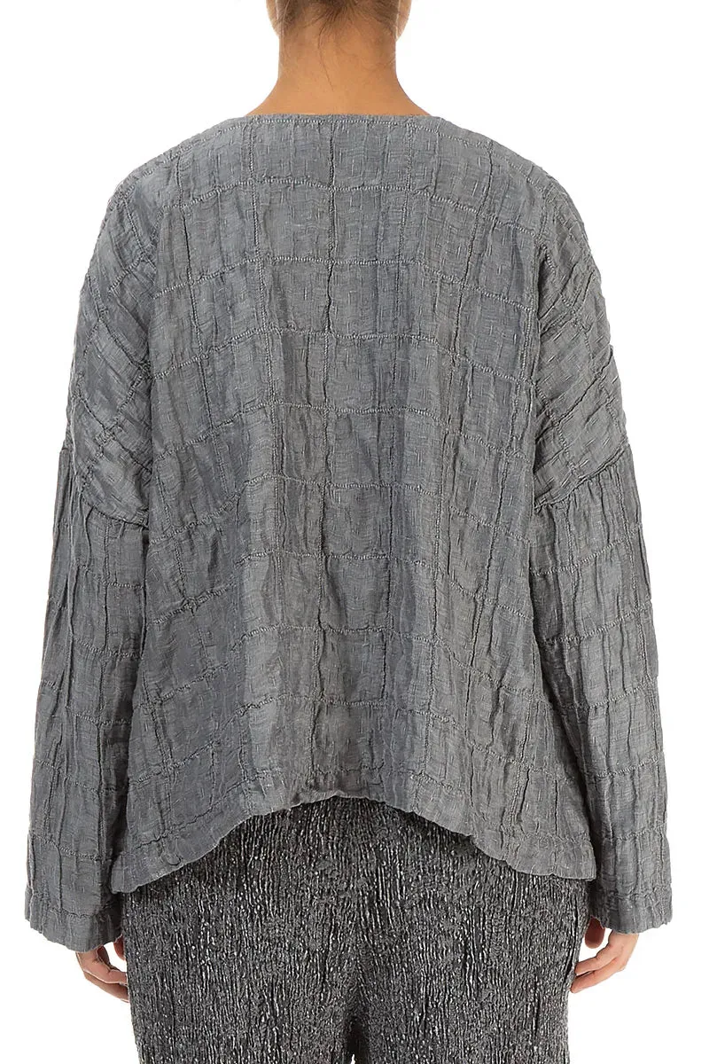 Winter Layering Piece Sealed Seams Silver Pleated Silk Linen Jacket