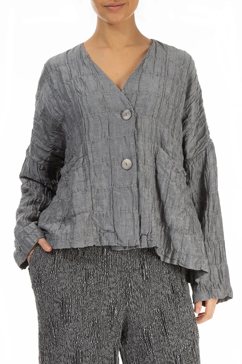 Compression Fit Design Insulated Padding Silver Pleated Silk Linen Jacket