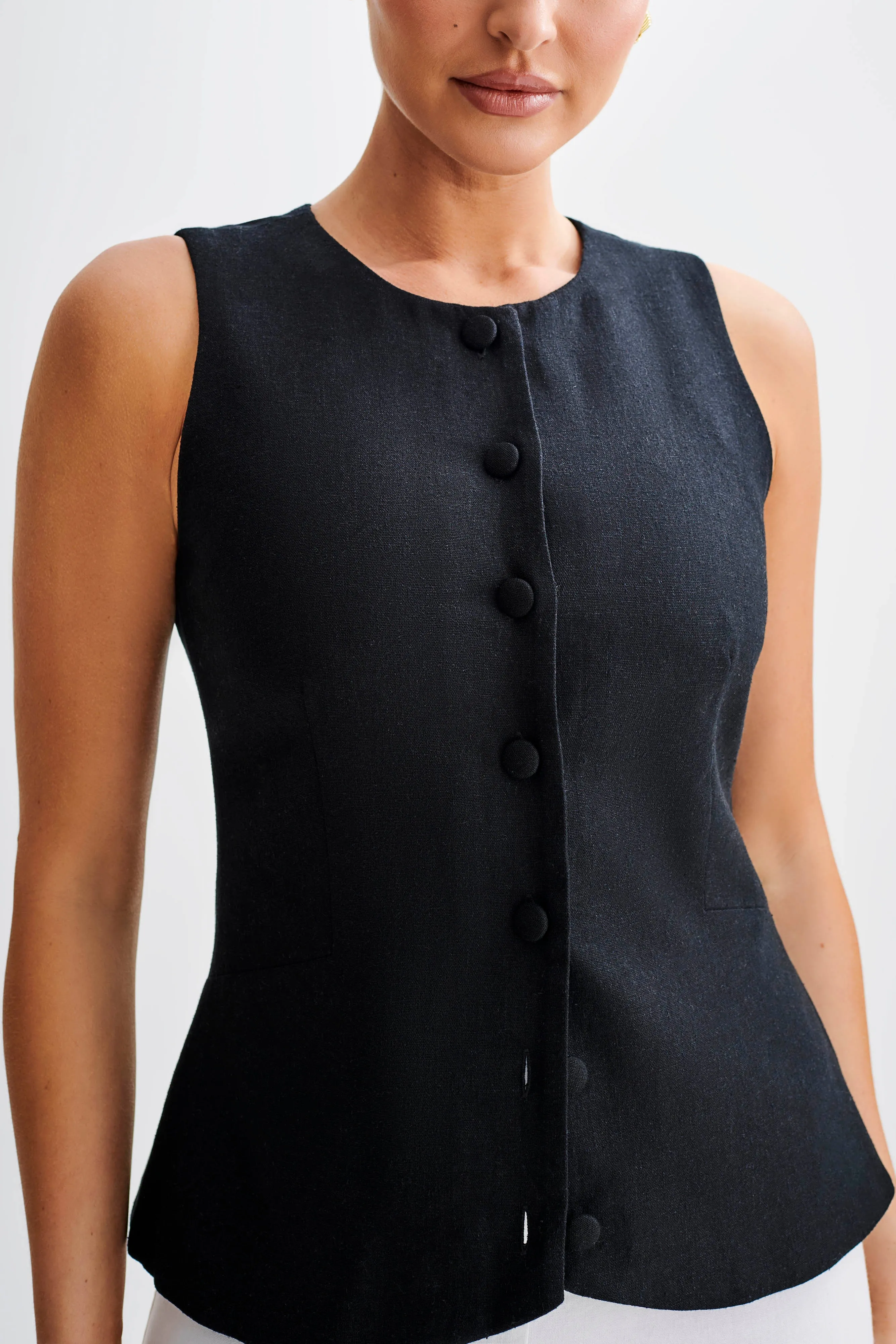 Everyday Comfort Laurence Sleeveless Linen Longline Top - Black
