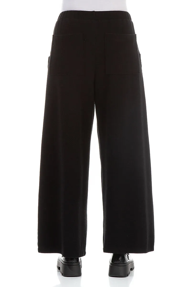 Wide Leg Black Cotton Jersey Trousers Ventilated Panels Cold Weather Wear