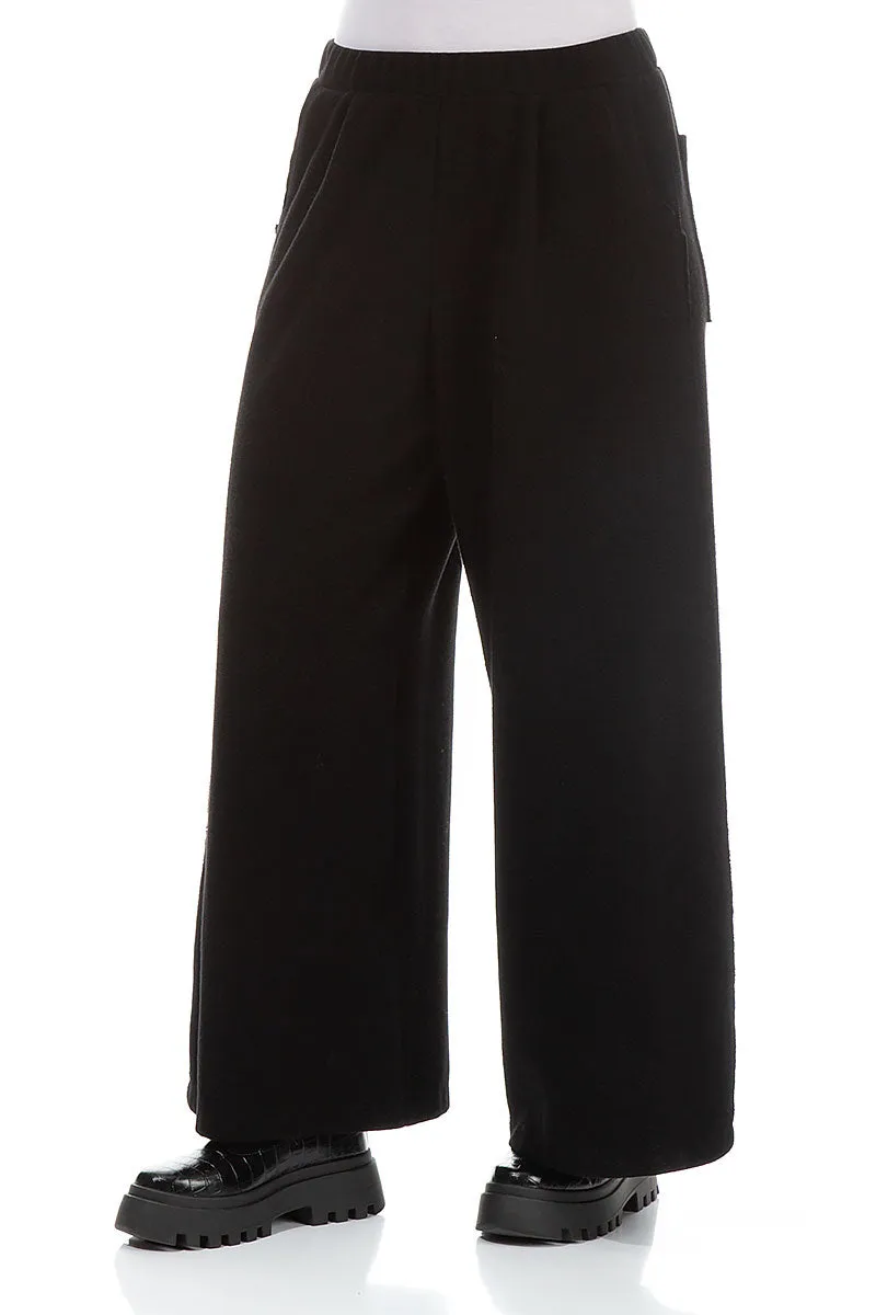 Wide Leg Black Cotton Jersey Trousers Layered Wear