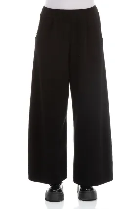 Breathable Wearable Wide Leg Black Cotton Jersey Trousers