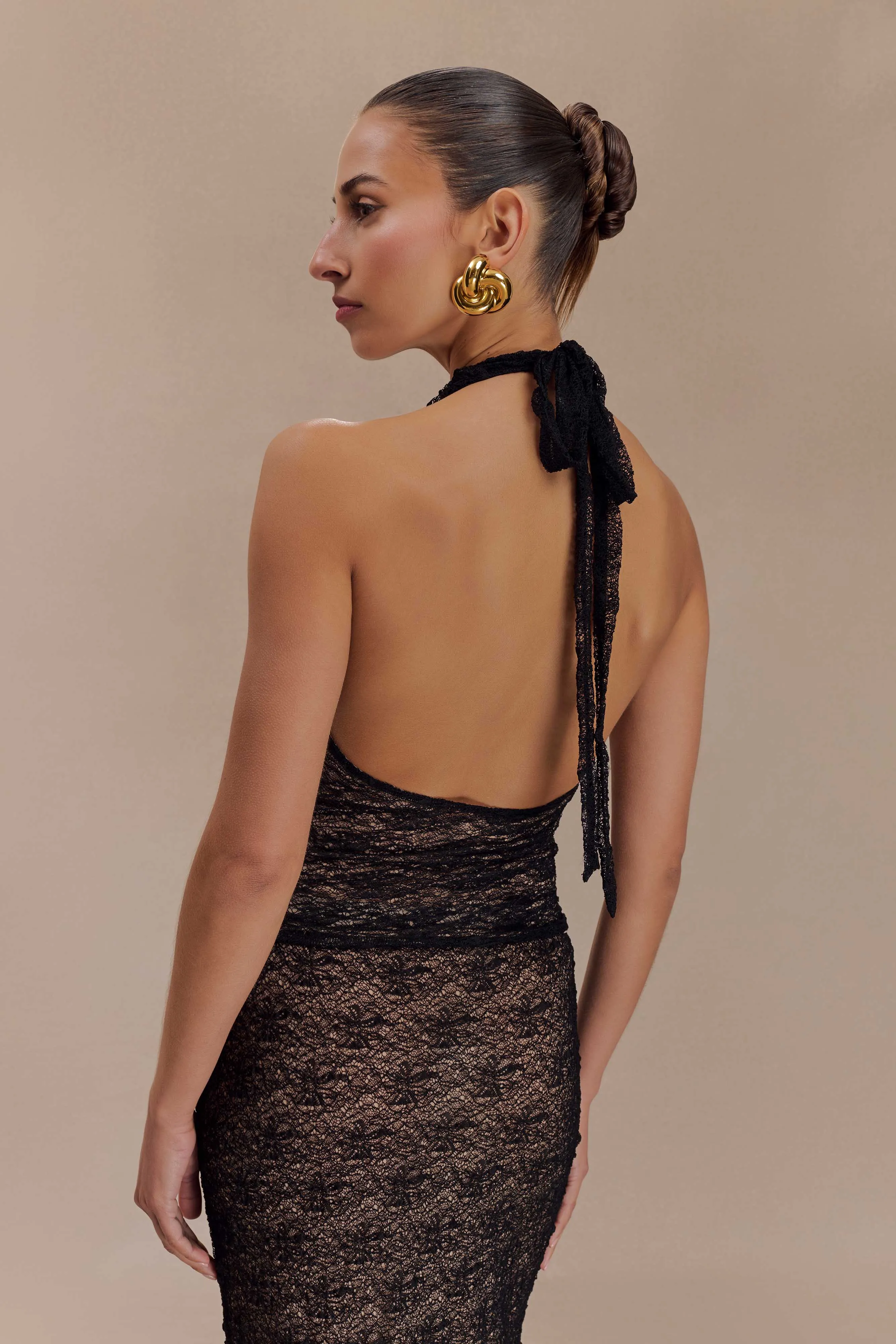 Asher Sheer Lace Halter Top - Black Wrinkle Resistant Treatment