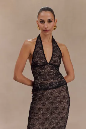 Durable Reinforced Shoulders Asher Sheer Lace Halter Top - Black
