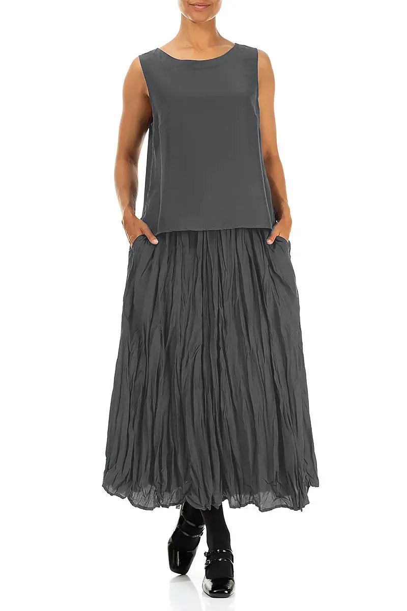 Graphite Blue Crumpled Pure Silk Skirt Neutral palette Wrap Closure