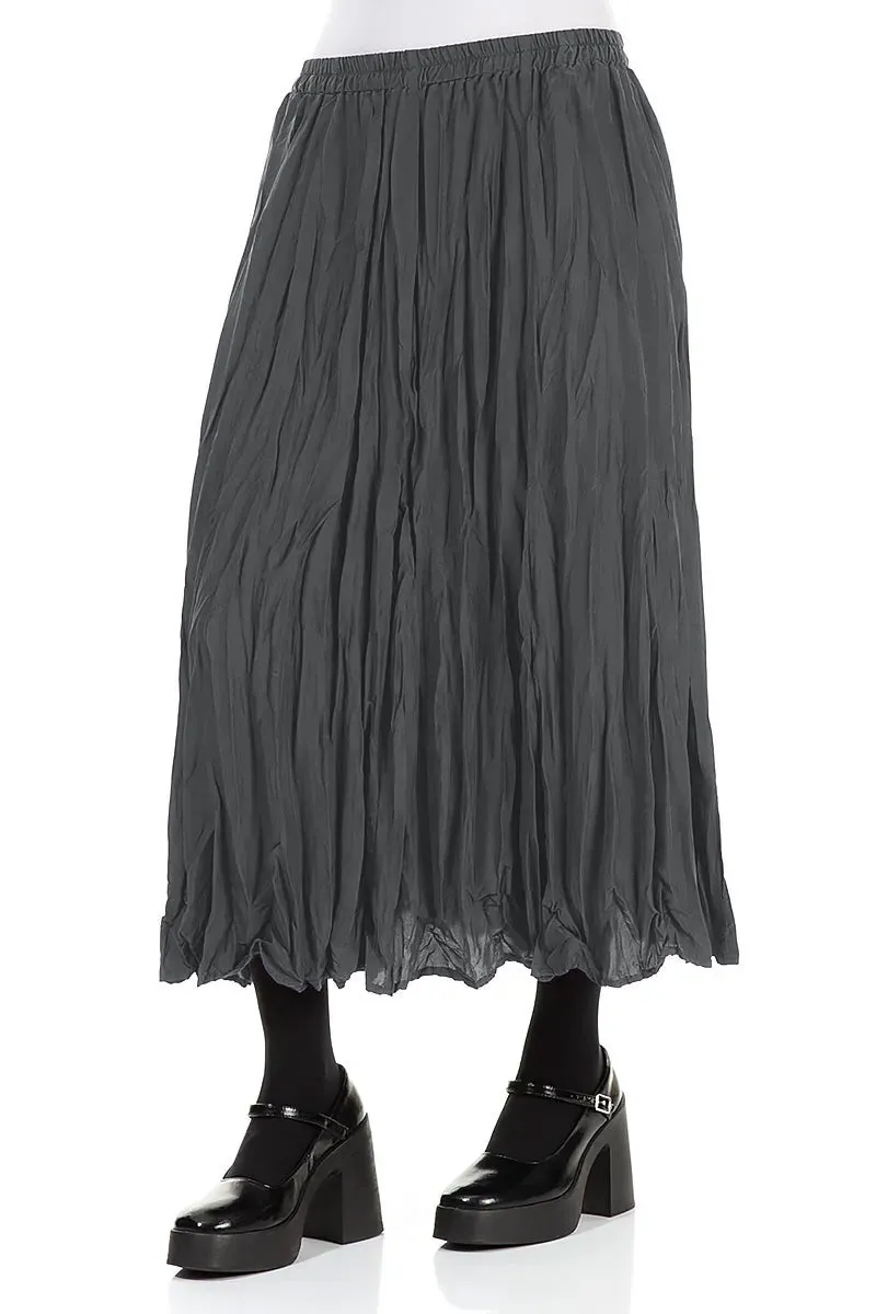 Cultural Event Breezy Edge Graphite Blue Crumpled Pure Silk Skirt