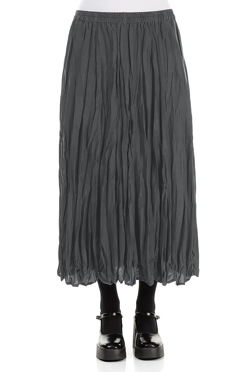 Crisp Details Graphite Blue Crumpled Pure Silk Skirt