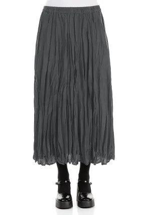 Graphite Blue Crumpled Pure Silk Skirt Minimalist Layering