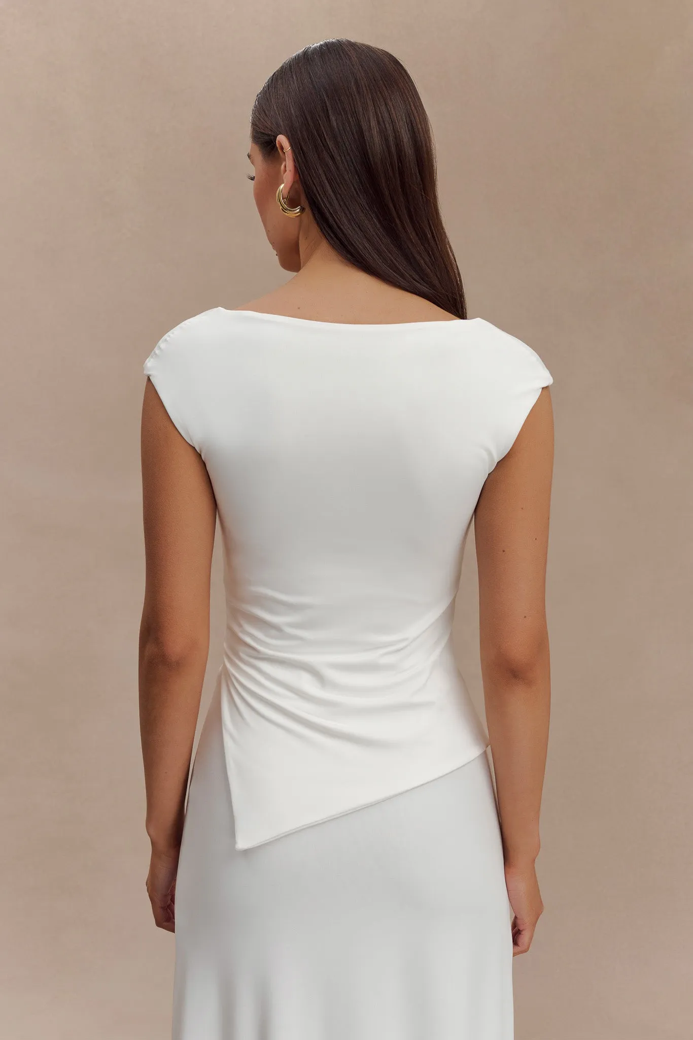 NonIrritating Seams Reflective accents Lisette Asymmetric Recycled Nylon Top - White