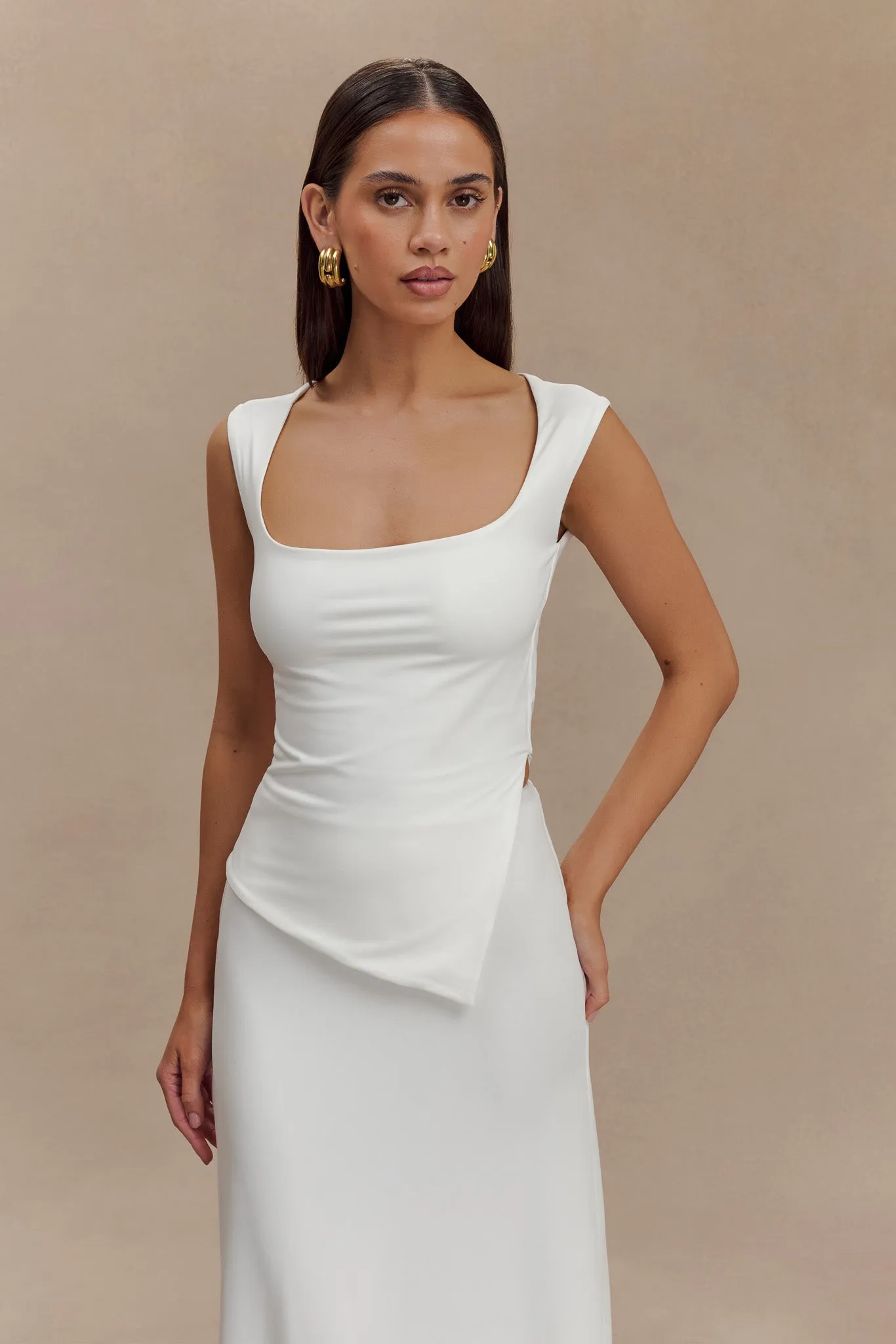 Lisette Asymmetric Recycled Nylon Top - White Fashionable Shirt