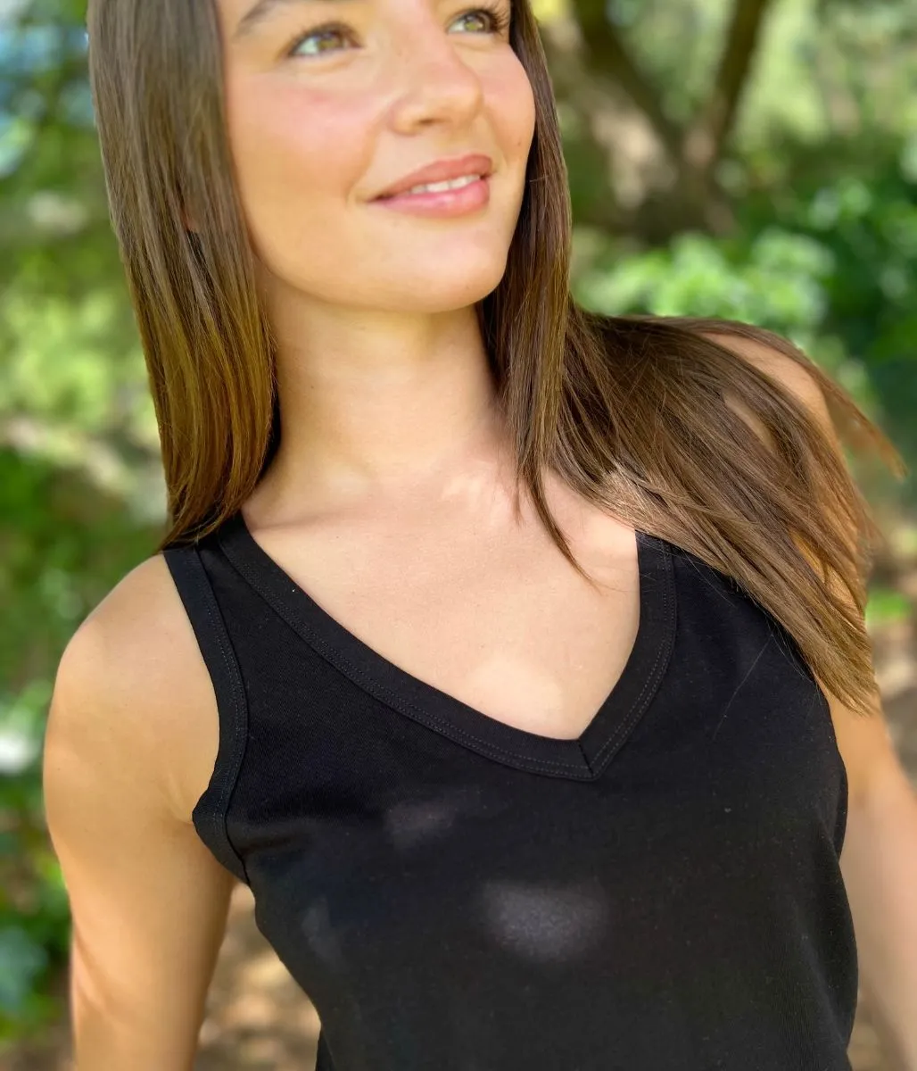Black V Neck Slouch Vest slim fit