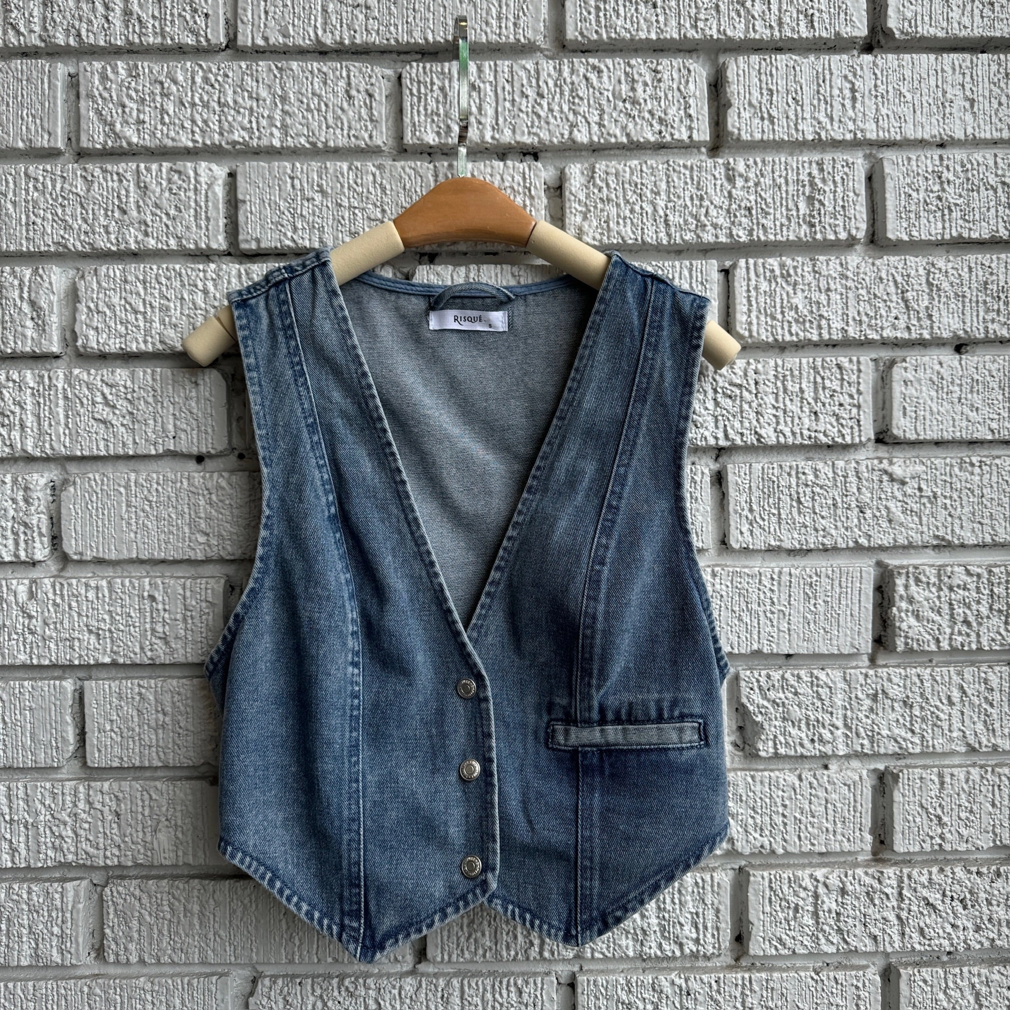 GOOD LUCK Denim Vest Comfort Cushion Neckline