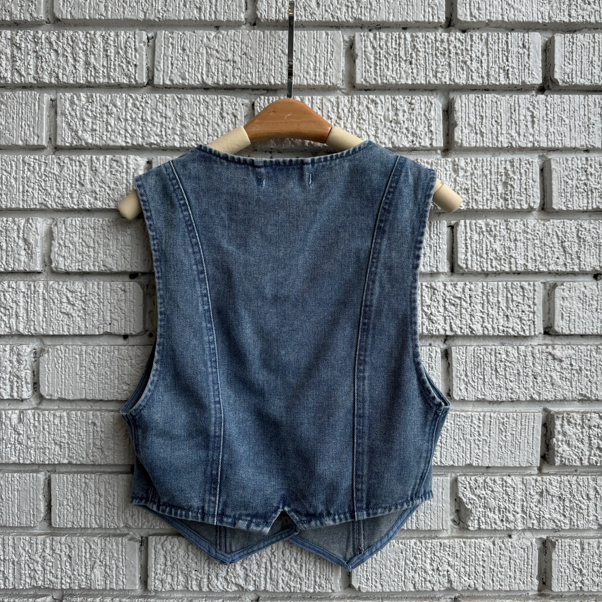 Button Down Collar Style Cool Fabric GOOD LUCK Denim Vest
